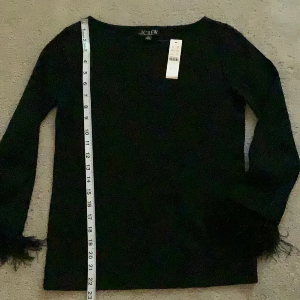 J.Crew Black Top With Feather Accent XXS NWT - Picture 5 of 6